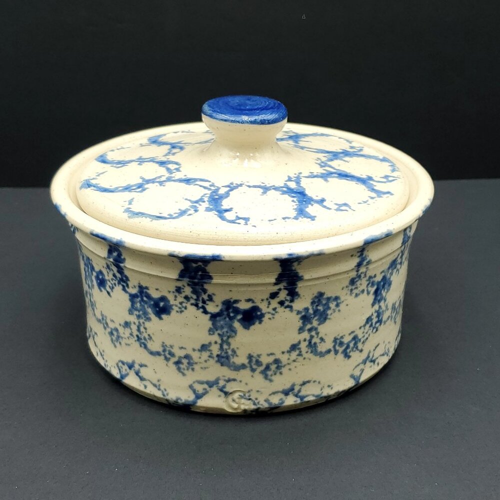 Westerwald Pottery Crock with Lid Spongeware Butter Pot Lidded Canister Jar